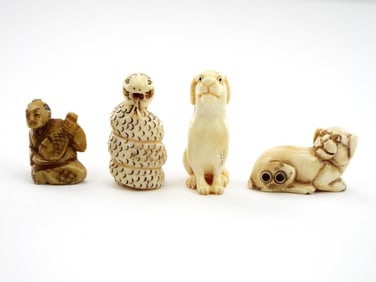 4 Antique VERY FINE Hand Carved Japanese Netsuke