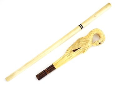 Antique VERY FINE Hand Carved Cigaret holder and Cane Handale