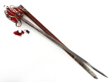 Victorian Black Watch 42rd Scottish Officerâ€™s Basket Hilt Broadsword, Etched