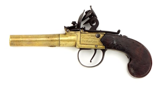 English Flintlock Pocket Pistol With Turn Off BRASS Barrel by DUNDERDALE & MABSON circa 1800
