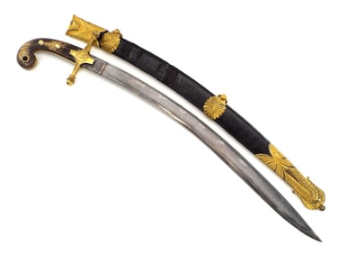 Extraordinary Napoleonic French Officers Yataghan Sword With Finest Ribbon Damascus Blade In Its