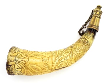 American Civil War Era Dated 1865 Highly Ornamental Powder Horn