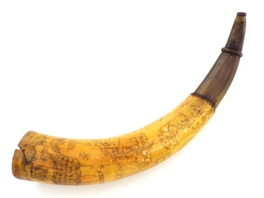Pre American Revolution Scrimshaw New York Map Powder Horn
