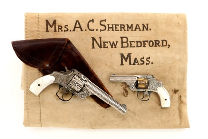 WHALING CAPTAIN ALBERT SHERMANS 2 ENGRAVED SMITH & WESSON .44 DOUBLE ACTION AND .38 SAFETY