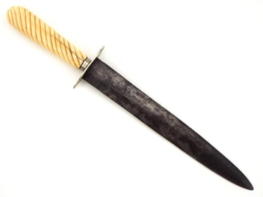 19th C. Homemade Fighting Knife. Elephant Handle Very Strong Blade made from File. Possible Civil
