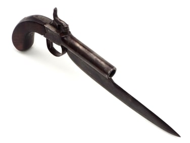 American Civil War era Percussion Naval Cutlass Pistol with Carving in Handle