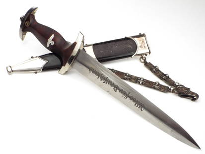 Very Good German WWII NSKK Chained Dagger by P. D. LUNESCHLOSS: Very Good German WWII NSKK Chained Dagger by P. D. LUNESCHLOSS Full Length 15 inches Blade Length 8 inches