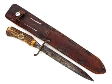 German WWII Fighting Knife with Insignia on Stag Handle