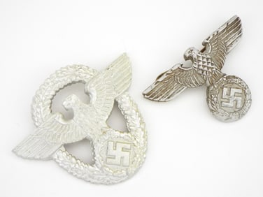 2 German WWII Police Visor Cap Badges