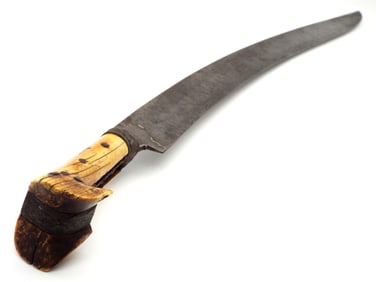 Very Rare Islamic Balkan Greek Turkish YATAGAN Sword Large DAMASCUS Blade