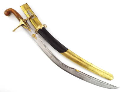 Fine 18th C. Ottoman Turkish PALA Kilij Sword with Gold Inlaid ASSAD ALLAH maker.: Fine 18th C. Ottoman Turkish PALA Kilij Sword with Gold Inlaid ASSAD ALLAH maker. Full Length 33 Inches Blade Length 27 Inches