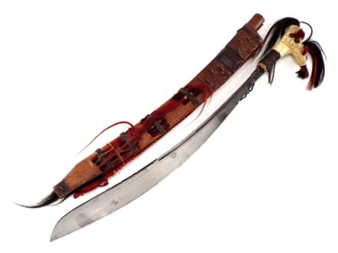 Antique Indonesian JIMPUL Borneo Dayak Headhunters Sword Dagger Fine Carved Grip