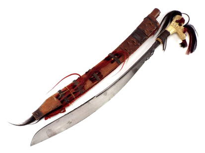 Antique Indonesian JIMPUL Borneo Dayak Headhunters Sword Dagger Fine Carved Grip: Antique Indonesian JIMPUL Borneo Dayak Headhunters Sword Dagger Fine Carved Grip Full Length 27 Inches Blade Length 18.5 Inches