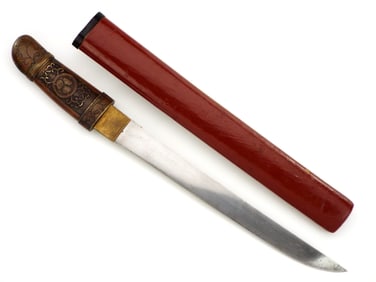 Antique Japanese Ladys Tanto Geisha Knife Dagger Nice Carved Brass Handle