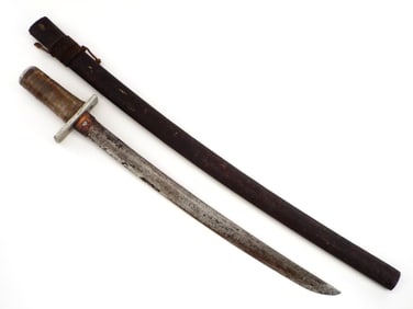 Antique Japanese Samurai Wakizashi Blade Made Into Sword. Probably made by American Soldier as