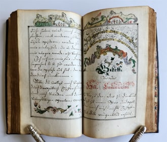 1786 BEAUTIFUL GERMAN CALLIGRAPHIC MANUSCRIPT PRAYER BOOK antique