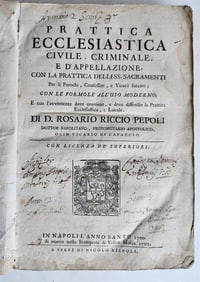 1709 PRATTICA ECCLESIASTICA CIVILE CRIMINALE antique VELLUM BOUND LAW BOOK FOLIO