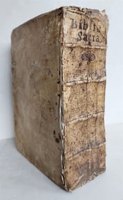 1697 BIBLE ILLUSTRATED antique VELLUM BOUND in LATIN BIBLIA SACRA