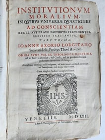 1603 INSTITUTIONUM MORALIUM by IOANNE LORCITANO antique VELLUM BOUND FOLIO
