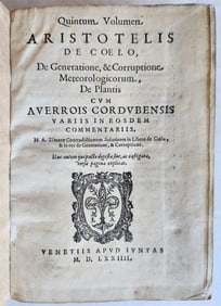 1574 ARISTOTLE antique ILLUSTRATED COSMOLOGICAL TREATISE DE COELO 16 cent VELLUM