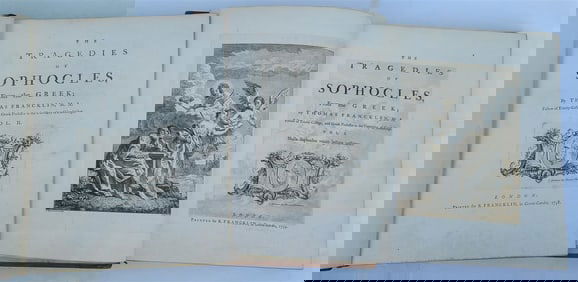 1759 SOPHOCLES in ENGLISH TRAGEDIES 2 FOLIO VOLUMES antique