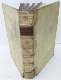 1698 ILLUSTRATED VELLUM BOUND HAND TOOLED MASSIVE FOLIO CRITICI SACRI ANTIQUE v6