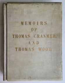 1877 GENEALOGICAL MEMOIRS of THOMAS CRANMER & THOMAS WOOD antique VELLUM BOUND