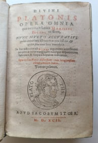 1592 DIVINI PLATONIS antique in LATIN 16th CENTURY LIFE of PLATO vellum binding