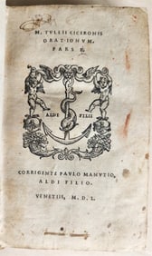 1550 ALDINE PRESS CICERO antique 16th CENTURY