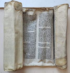 TORAH SCROLL FRAGMENT MANUSCRIPT on VELLUM antique BIBLE BOOK OF NUMBERS 26-31