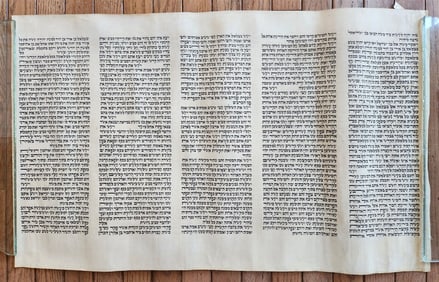 TORAH SCROLL FRAGMENT MANUSCRIPT on VELLUM antique BIBLE EXODUS 28:19