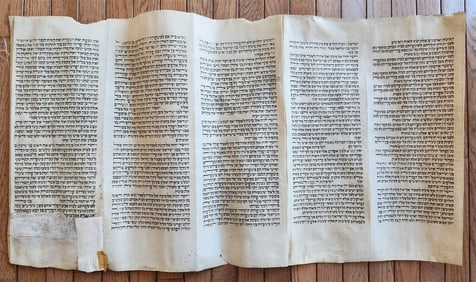 TORAH SCROLL FRAGMENT MANUSCRIPT on VELLUM antique BIBLE BOOK OF NUMBERS 4:30