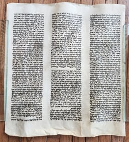 TORAH SCROLL FRAGMENT MANUSCRIPT on VELLUM antique BIBLE EXODUS 3:8 - 6:2