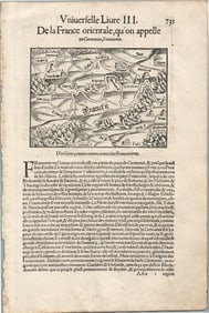 1575 EASTERN FRANCE MAP LEAF from BELLEFOREST EDITION of MUNSTER COSMOGRAPHY