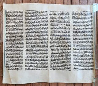 TORAH SCROLL FRAGMENT MANUSCRIPT on VELLUM antique BIBLE GENESIS 43:22 - 46:29