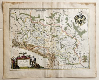1640 MAP of GERMANY POLAND SILESIA by WILLEM BLAEU antique AUTHENTIC handcolored