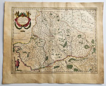 1640 MAP of BEAUVAIS REGION FRANCE by WILLEM BLAEU antique AUTHENTIC handcolored