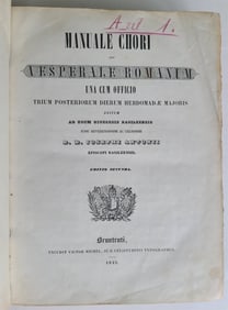1842 MANUALE CHORI seu VESPERALE ROMANUM antique FOLIO