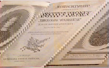 1724 IO. FRANCISCI BUDDEI INSTITUTIONES THEOLOGIAE DOGMATICAE antique