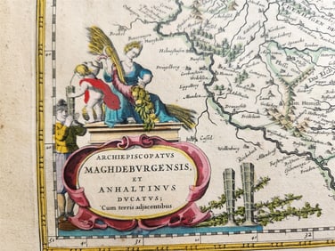 1640 MAP of GERMANY SAXONY by WILLEM BLAEU antique AUTHENTIC hand colored
