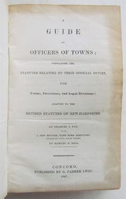 1847 GUIDE TO OFFICERS of TOWNS by CHARLES FOX antique NEW HAMPSHIRE AMERICANA
