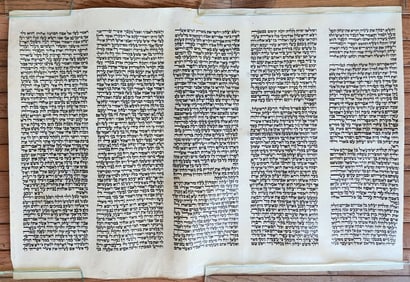 TORAH SCROLL FRAGMENT MANUSCRIPT on VELLUM antique BIBLE GENESIS 24:64-28:15