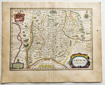 1640 MAP of GERMANY ERBACH by WILLEM BLAEU antique AUTHENTIC hand colored