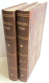 1766 2 VOLUMES POEMS by C. CHURCHILL antique leather bound books
