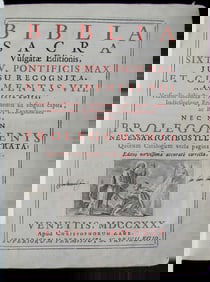 1730 BIBLIA in LATIN VELLUM BOUND 2 VOLUMES PRINTED IN VENICE ANTIQUE HOLY BIBLE