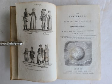1820 TRAVELLER or ENTERTAINING JOURNEY ROUND HABITABLE GLOBE antique illustrated