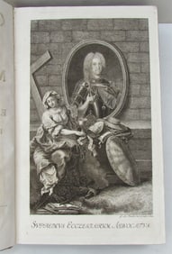 1727 GERMANIA SACRA by M. Hansiz BLINDSTAMPED PIGSKIN antique FOLIO w/ MAP