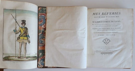 1757 MILITARY SCIENCE FULLY ILLUSTRATED 2 VOLUMES antique