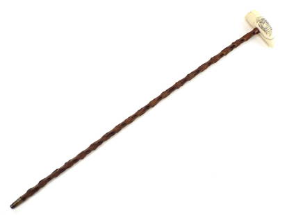 Antique Naval Walking Cane, Navy Scrimshaw Handle: Antique Naval Walking Cane, Navy Scrimshaw Handle. Full Length 34 Inches
