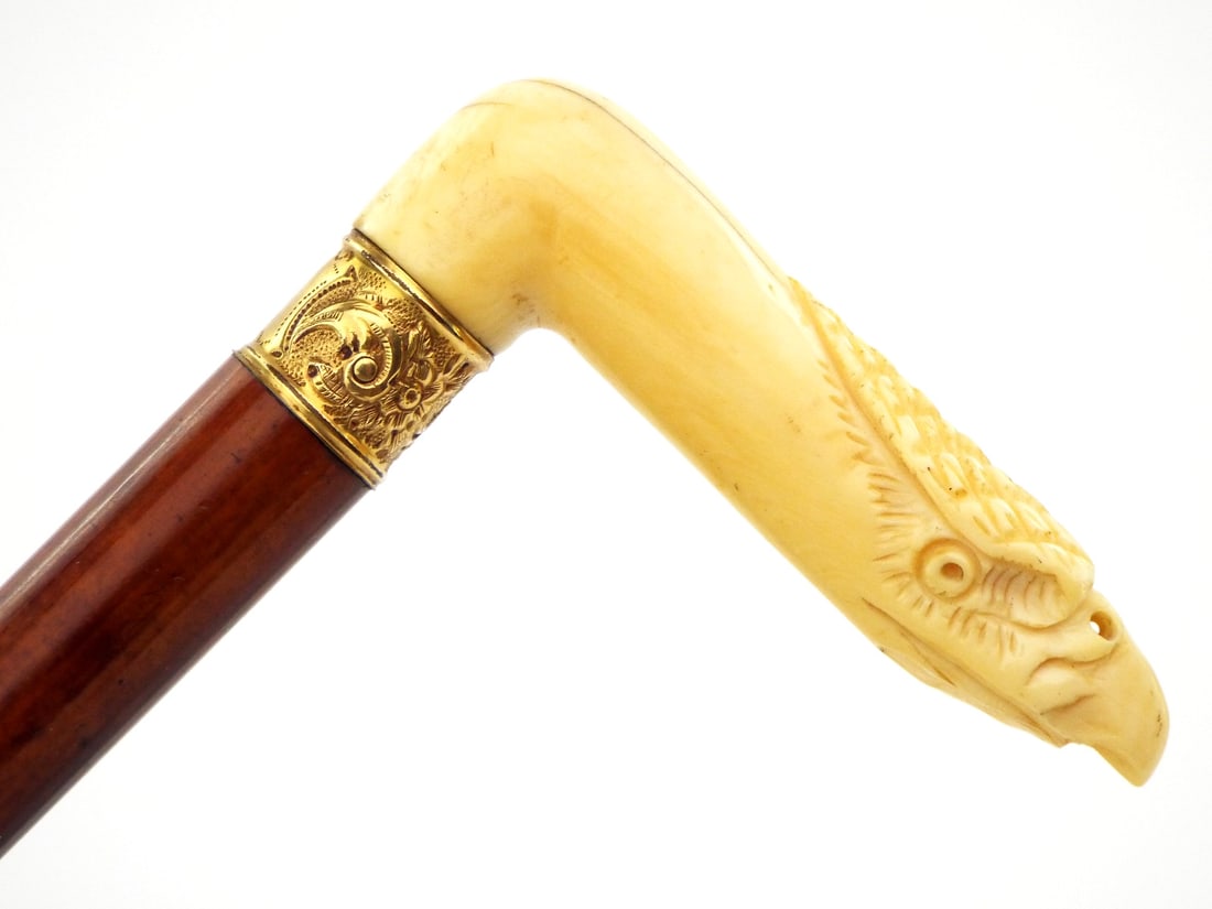 Antique FINE Carved Figural Eagle Head Cane (1 of 12)